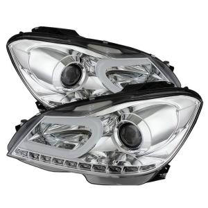 12-13 Mercedes C-class Spyder DRL Projector Headlights - Chrome (High H1 incl Low H7 incl)