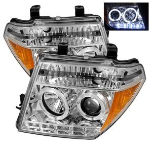 05-07 Nissan Pathfinder, 05-08 Nissan Frontier Spyder Halo LED Projector Headlights - Chrome