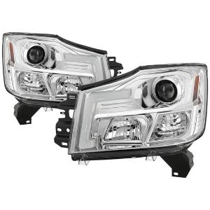 2004-2015 Nissan Titan, 2004-2007 Nissan Armada Spyder Signature Version 2 Projector Headlights - Chrome