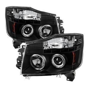04-07 Nissan Armada, 04-15 Nissan Titan Spyder Halo LED Projector Headlights - Black