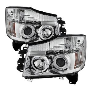 04-07 Nissan Armada, 04-15 Nissan Titan Spyder Halo LED Projector Headlights - Chrome