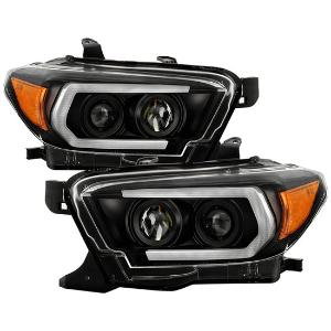 2016-2022 Toyota Tacoma (fits models with OE halogen with LED DRL) Spyder Signature Projector Headlights - Sequential LED Turn Signal - Black