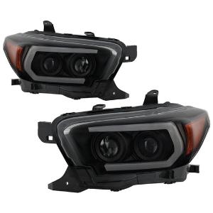 2016-2022 Toyota Tacoma (fits models with OE halogen with LED DRL) Spyder Signature Projector Headlights - Black Smoke