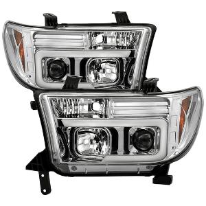 2007-2013 Toyota Tundra, 2008-2013 Toyota Sequoia Spyder Signature Version 2 Projector Headlights - Light Bar DRL - Chrome