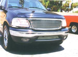 1999-2002 Ford F150, 1999-2002 Ford Expedition T-Rex Billet Grille Overlay/Bolt On - Use With Honey Comb Grille - Logo Mounts On Billet