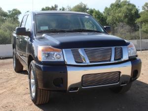 2008-2012 Nissan Titan T-Rex Billet Grille Overlay/Bolt On - 3 Piece - Logo Mounts On Top Of Billet