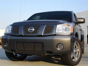 2008-2012 Nissan Titan T-Rex Upper Class Mesh Grille - All Black - 3 Piece With Logo Opening 