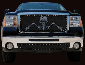 2007-2010 GMC Sierra Heavy Duty T-Rex Urban Assault Grunt - Studded Main Grille With Soldier - Black OPS Flat Black
