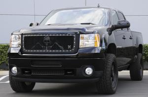 2011-2012 GMC Sierra Heavy Duty T-Rex Urban Assault Grunt - Studded Main Grille With Soldier - Black OPS Flat Black
