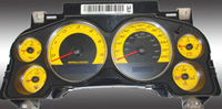 07-08 Chevrolet Avalanche, 120 MPH, Gas, 07-08 Chevrolet Silverado 1500, 120 MPH, Gas, 07-08 Chevrolet Suburban, 120 MPH Gas, 07-08 Chevrolet Tahoe, 120 MPH Gas, 07-08 GMC Sierra 1500, 120 MPH Gas, 07-08 GMC Yukon / Yukon XL, 120 MPH, Gas, 08 Hummer H2, Nbs US Speedo Gauge Faces - Daytona GA (Yellow)