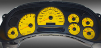 03-05 Chevrolet Avalanche 2500, 120 MPH, Gas Trans Temp, 03-05 Chevrolet Silverado 2500 Gas, 120 MPH, Gas Trans Temp, 03-05 GMC Sierra 2500 Gas, 120 MPH, Gas Trans Temp, 03-05 Hummer H2 US Speedo Gauge Faces - Daytona GA (Yellow)