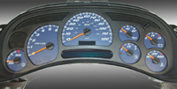03-05 Chevrolet Avalanche 2500, 120 MPH, Gas Trans Temp, 03-05 Chevrolet Silverado 2500 Gas, 120 MPH, Gas Trans Temp, 03-05 GMC Sierra 2500 Gas, 120 MPH, Gas Trans Temp, 03-05 Hummer H2 US Speedo Gauge Faces - Daytona GA (Blue)