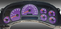 03-05 Chevrolet Avalanche 2500, 120 MPH, Gas Trans Temp, 03-05 Chevrolet Silverado 2500 Gas, 120 MPH, Gas Trans Temp, 03-05 GMC Sierra 2500 Gas, 120 MPH, Gas Trans Temp, 03-05 Hummer H2 US Speedo Gauge Faces - Daytona GA (Purple)