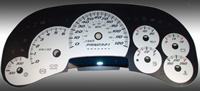 06-07 Chevrolet Avalanche 2500, 120 MPH, Gas Trans Temp, 06-07 Chevrolet Silverado 2500 Gas, 120 MPH, Gas Trans Temp, 06-07 GMC Sierra 2500 Gas, 120 MPH, Gas Trans Temp, 06-07 Hummer H2 US Speedo Gauge Faces - Daytona GA (Silver)