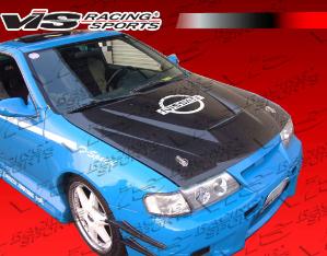 95-99 Nissan 200SX 2dr VIS Carbon Fiber Hood - Invader Style - Black