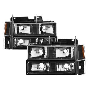 Chevy C/K Series 1500/2500/3500 94-98, Chevy Tahoe 95-99, Chevy Suburban 94-98 ( Not Compatible With Seal Beam Headlight ) Xtune Headlights with Corner & Parking Lights 8pcs sets -Black