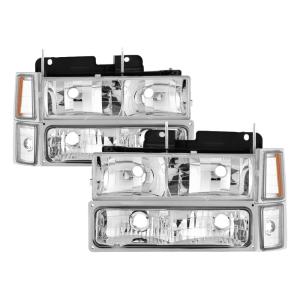 Chevy C/K Series 1500/2500/3500 94-98, Chevy Tahoe 95-99, Chevy Suburban 94-98 ( Not Compatible With Seal Beam Headlight ) Xtune Headlights with Corner & Parking Lights 8pcs sets - Chrome