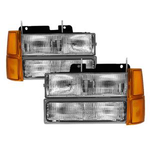 Chevy C/K Series 1500/2500/3500 94-98, Chevy Tahoe 95-99, Chevy Suburban 94-98 ( Not Compatible With Seal Beam Headlight ) Xtune Headlights with Corner & Parking Lights 8pcs sets -OEM