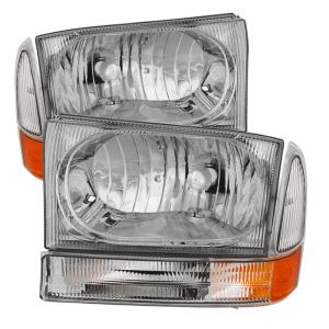 Ford F250 Superduty 99-04, Ford F350 Superduty 99-04, Ford Excursion 99-04 Xtune Crystal Headlights With Bumper Lights - Chrome