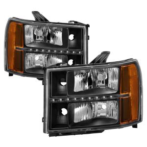 GMC Sierra 07-13 Xtune Headlights with Daytime LED Running Light - Black