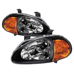 Honda Del Sol 93-97 Xtune Amber Crystal Headlights - Black (1-Piece)