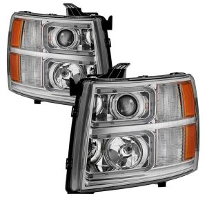 Chevy Silverado 1500 07-13  /  2500HD/3500HD 07-14 Xtune Halo Projector Headlights -Light Tube Style - Chrome