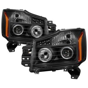 Nissan Titan 04-15, Nissan Armada 04-07 Xtune Projector Headlights - LED Halo - Black