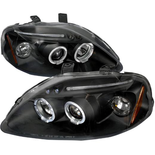 Spec D Projector Headlights - Dual Halo, Black Color