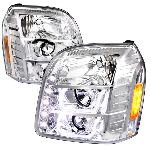 Spec D Projector Headlights - U-Shaped Halo, Chrome Color