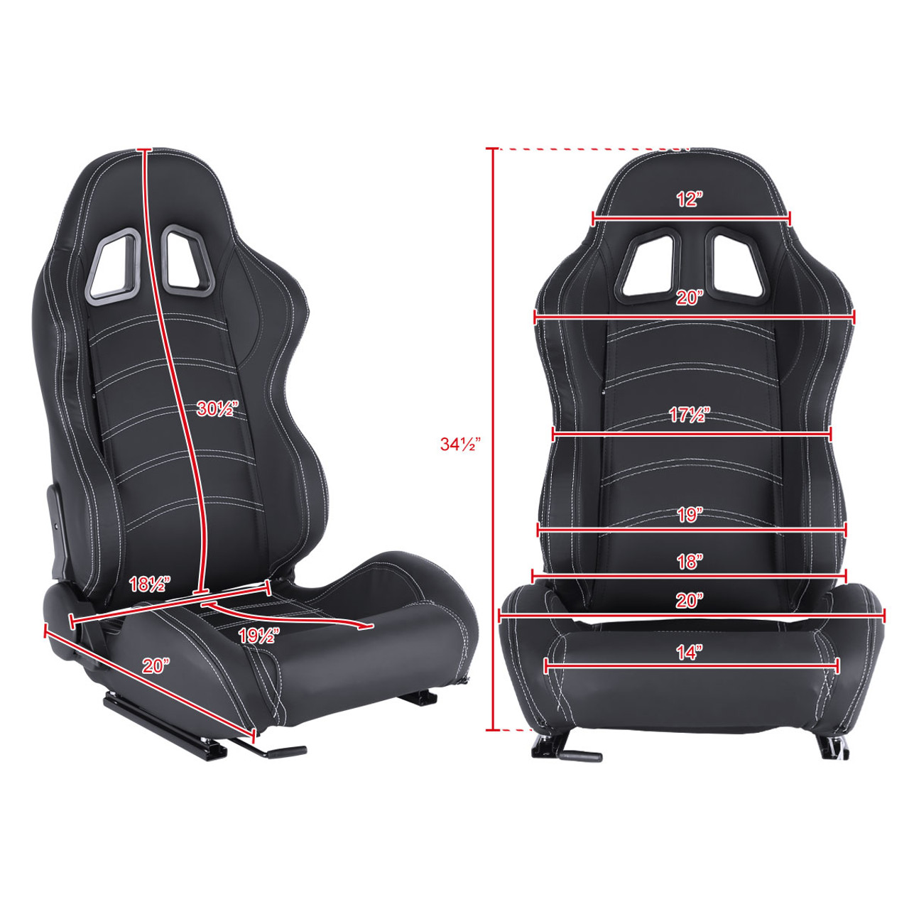 Fully Reclinable Black PVC Leather Bucket Racing Seat w/ Sliders - Driver Side Only