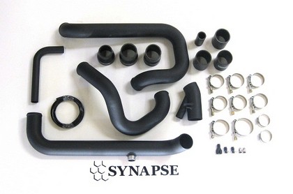 Synapse Intercooler Piping Kit with All Black Synchronic BOV for Small Race Battery (Powder Coated Black)