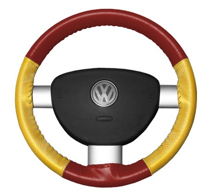 Wheelskins Steering Wheel Cover - EuroPerf, Perforated Sides (Red Top / Yellow Sides)