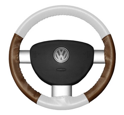 Wheelskins Steering Wheel Cover - EuroPerf, Perforated Sides (White Top / Tan Sides)
