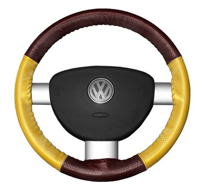 Wheelskins Steering Wheel Cover - EuroPerf, Perforated All Around (Burgundy Top / Yellow Sides)