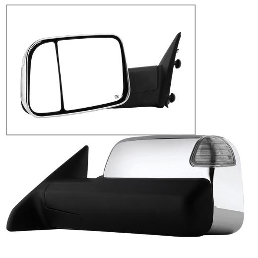 Xtune Manual Extendable - POWER Heated Adjust Mirror with LED Signal Chrome Housing - LEFT